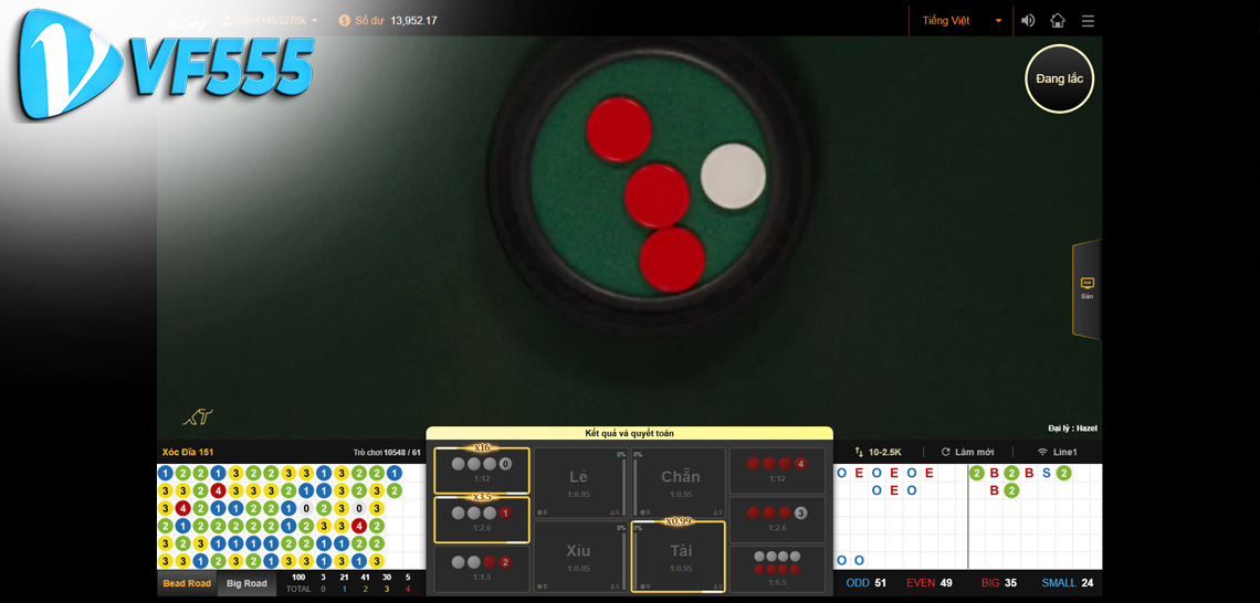 Tỷ lệ thắng cao VF555